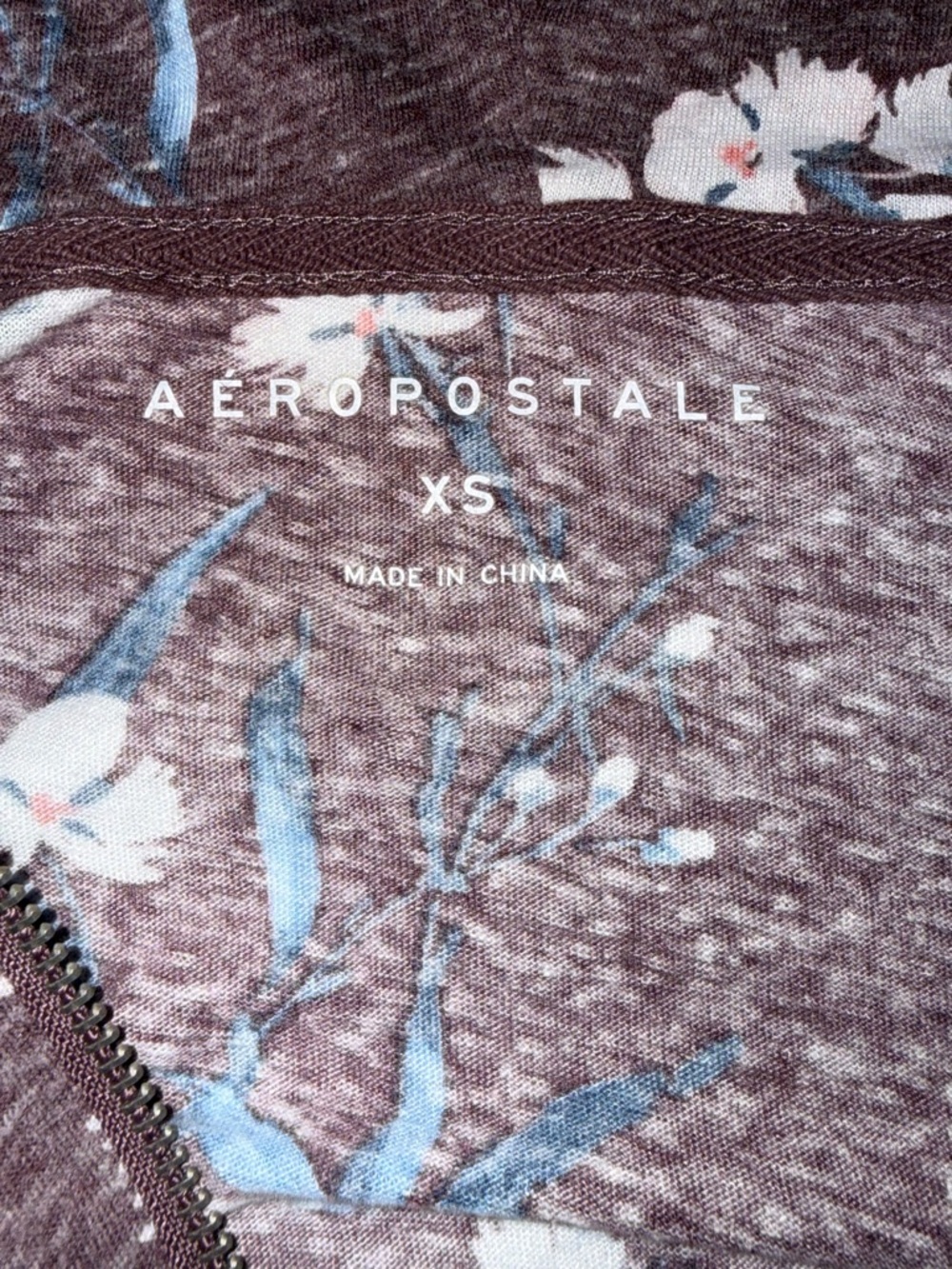 Aeropostale Floral Zip Up Hoodie Jacket XS Brown Blue Lightweight - Picture 7 of 7